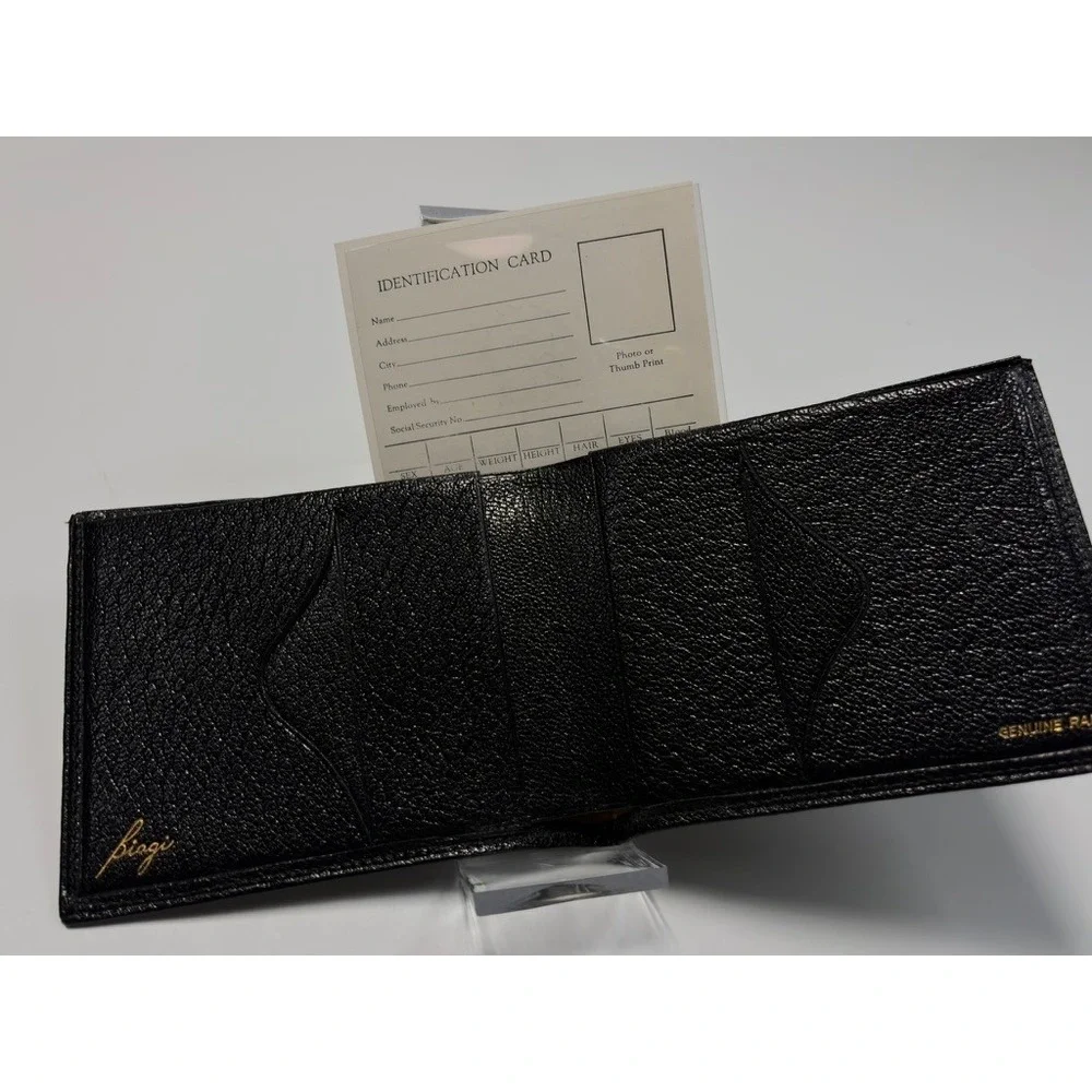 Biagi by Swank Black Genuine Ram Leather Bifold Wallet With Papers 1970's